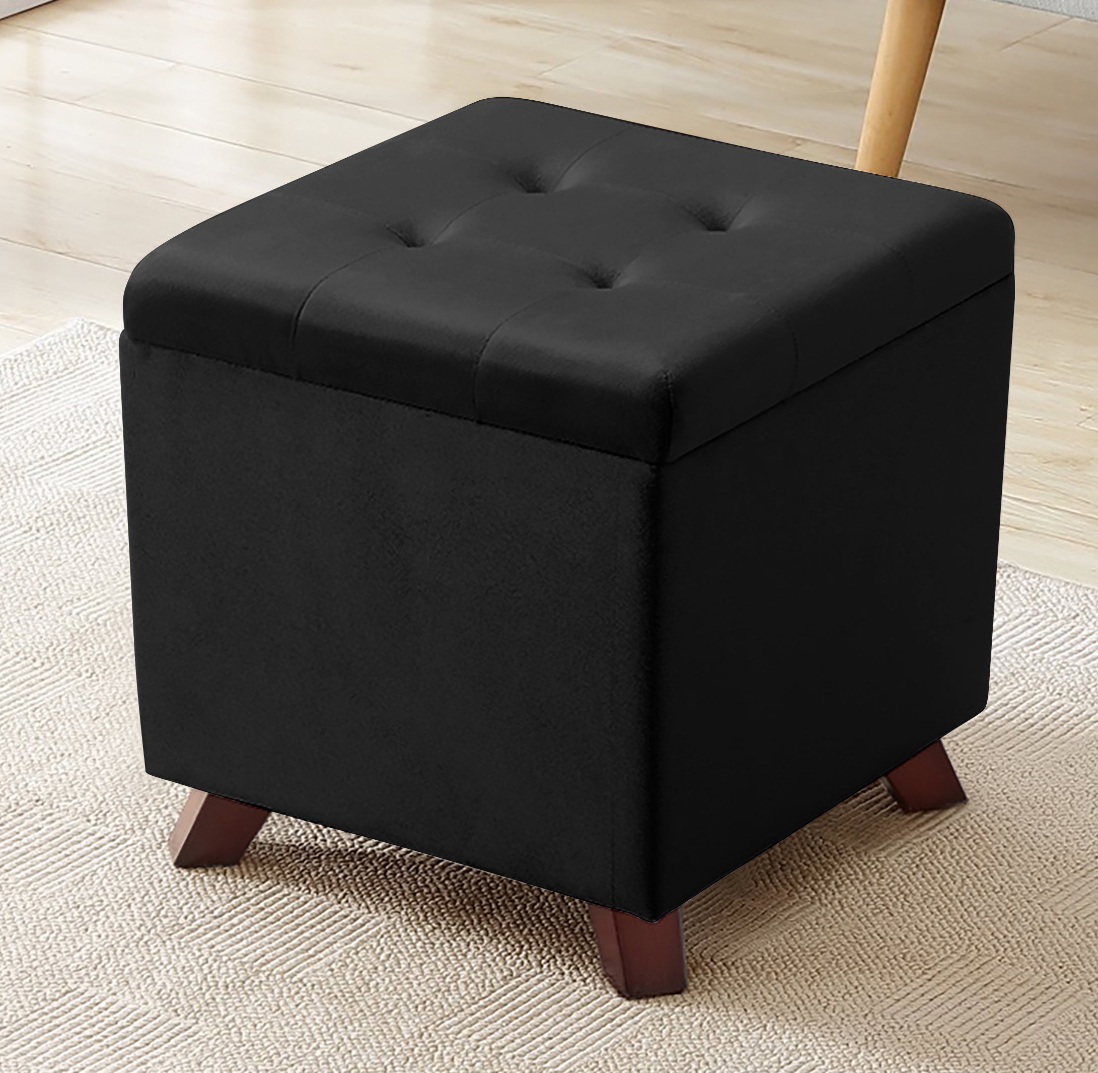 Crawford Linen Tufted Square Storage Ottoman with Lift Off Lid
