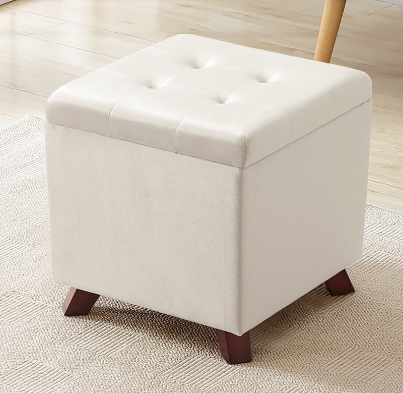 Crawford Velvet Tufted Square Storage Ottoman with Lift Off Lid - Cream
