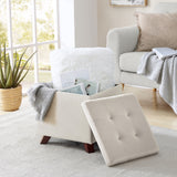 Crawford Velvet Tufted Square Storage Ottoman with Lift Off Lid - Cream