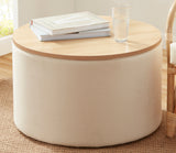 Parker Round Linen Coffee Table Storage Ottoman