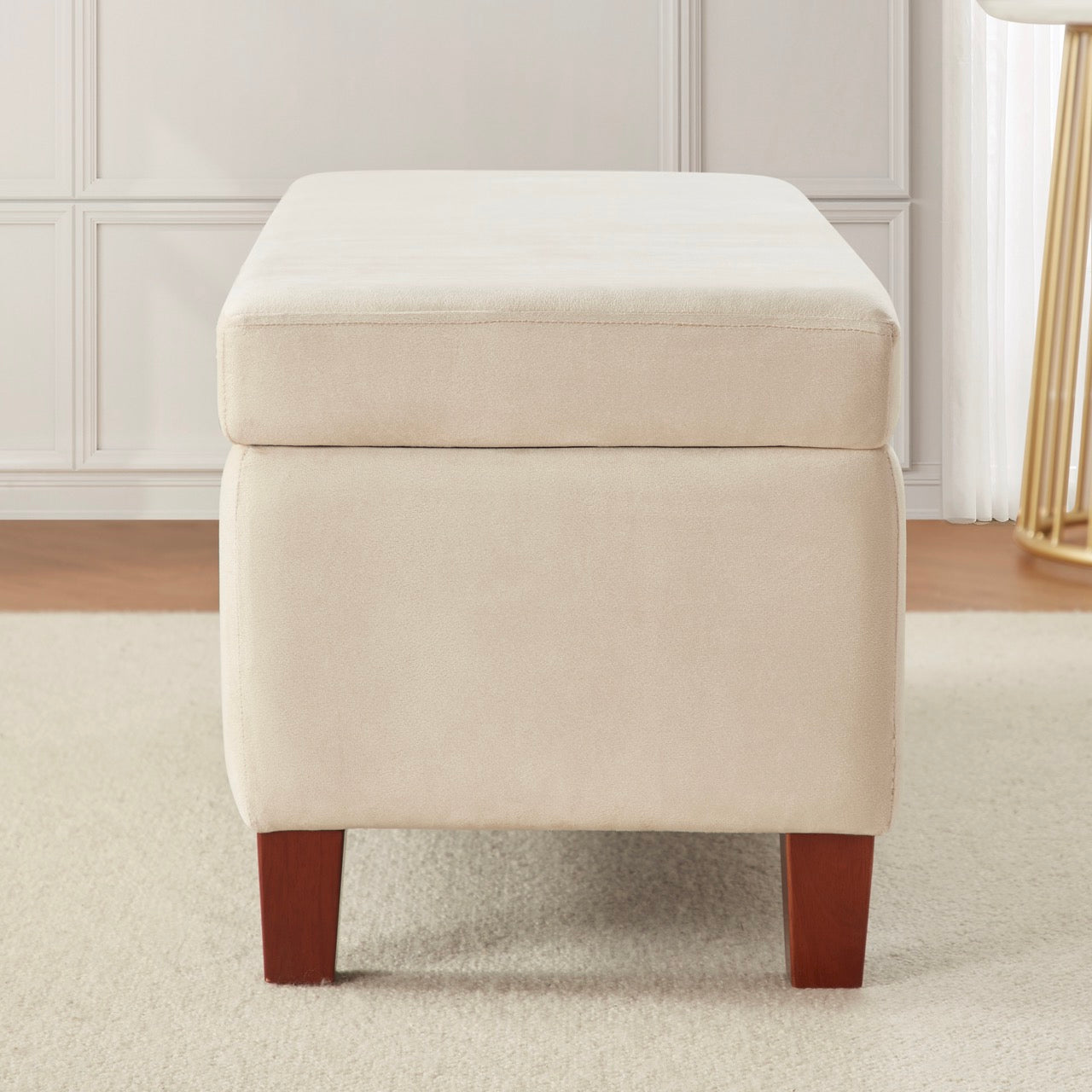 Hamilton Long Bench Storage Ottoman with Easy Lift Hinge Lid - Velvet Cream
