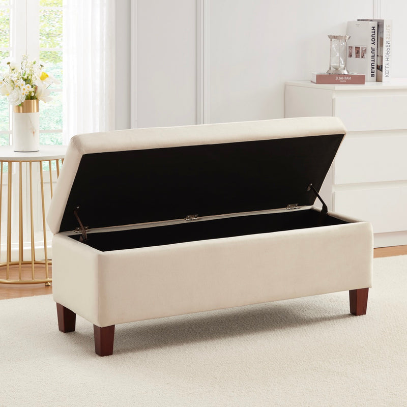 Hamilton Long Bench Storage Ottoman with Easy Lift Hinge Lid - Velvet Cream