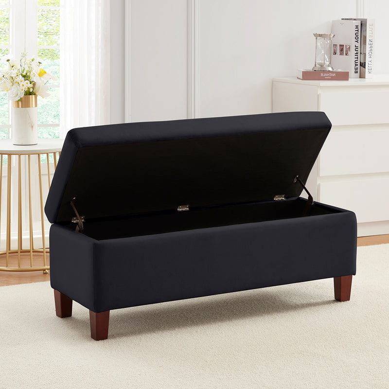 Hamilton Long Bench Storage Ottoman with Easy Lift Hinge Lid - Velvet Black