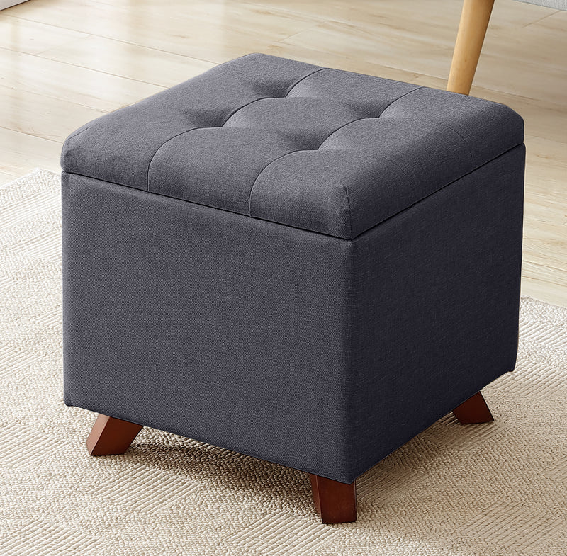 Crawford Linen Tufted Square Storage Ottoman with Lift Off Lid - Charcoal