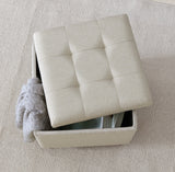 Crawford Linen Tufted Square Storage Ottoman with Lift Off Lid