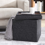 Collapsible Tufted Linen Square Coffee Table Storage Ottoman - Black