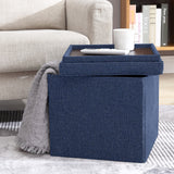 Collapsible Tufted Linen Square Coffee Table Storage Ottoman - Navy Blue