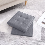Collapsible Tufted Linen Square Coffee Table Storage Ottoman - Gray