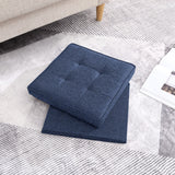 Collapsible Tufted Linen Square Coffee Table Storage Ottoman - Navy Blue