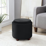 Lawrence Round Velvet Storage Ottoman with Table Top Lid - Black