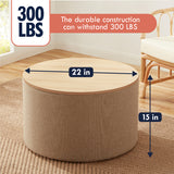 Parker Round Linen Coffee Table Storage Ottoman - Beige