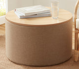 Parker Round Linen Coffee Table Storage Ottoman