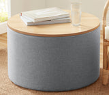 Parker Round Linen Coffee Table Storage Ottoman