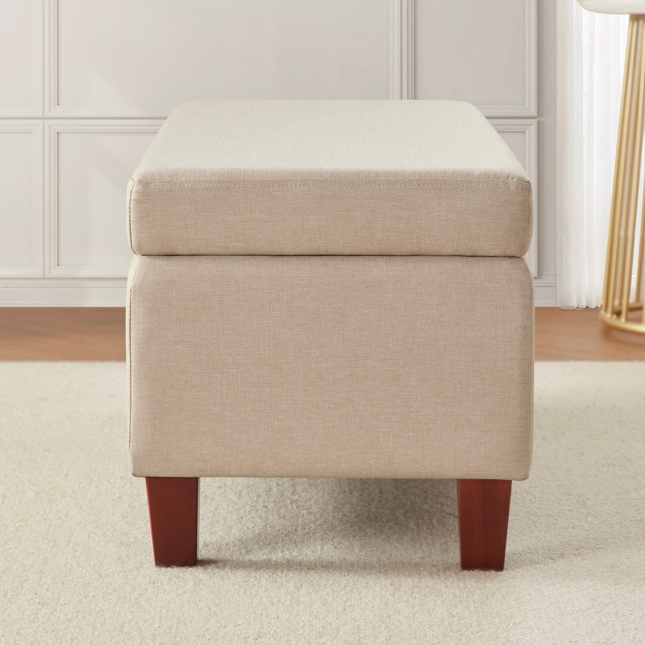 Hamilton Long Bench Storage Ottoman with Easy Lift Hinge Lid - Linen Beige