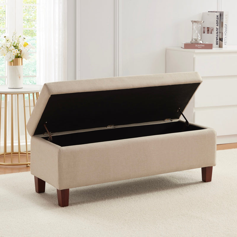Hamilton Long Bench Storage Ottoman with Easy Lift Hinge Lid - Linen Beige