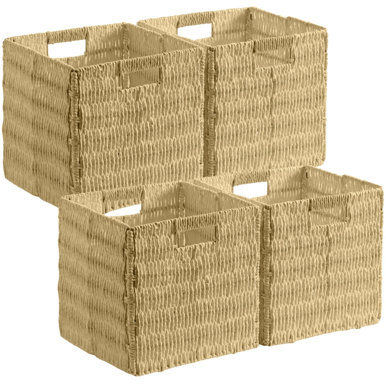 Foldable Paper Wicker Storage Shelf Basket Cube Bin with Handles - Taupe