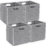 Foldable Paper Wicker Storage Shelf Basket Cube Bin with Handles - White/Gray