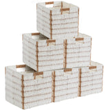 Foldable Paper Wicker Storage Shelf Basket Cube Bin with Handles - White/Brown