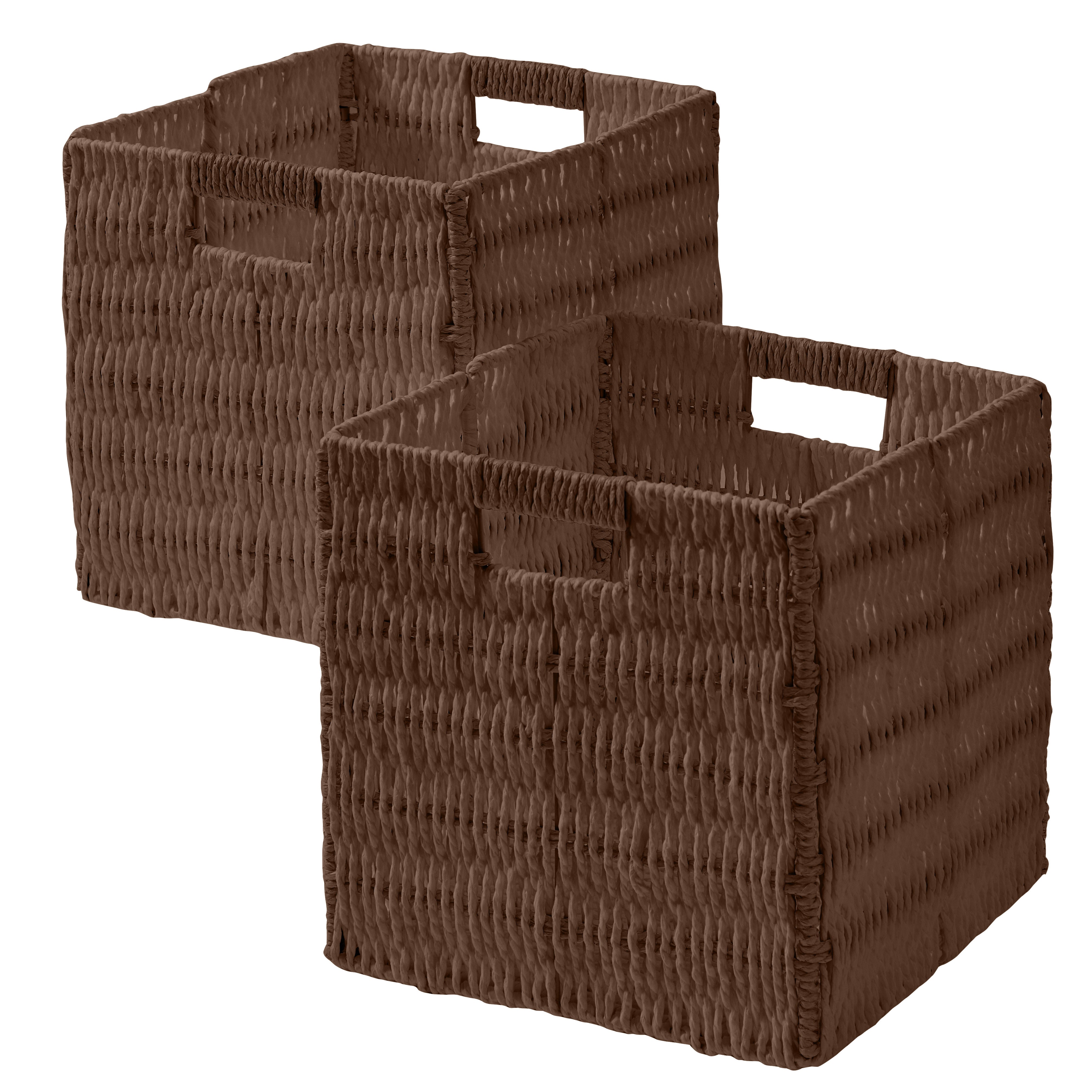 Foldable Paper Wicker Storage Shelf Basket Cube Bin with Handles - Brown