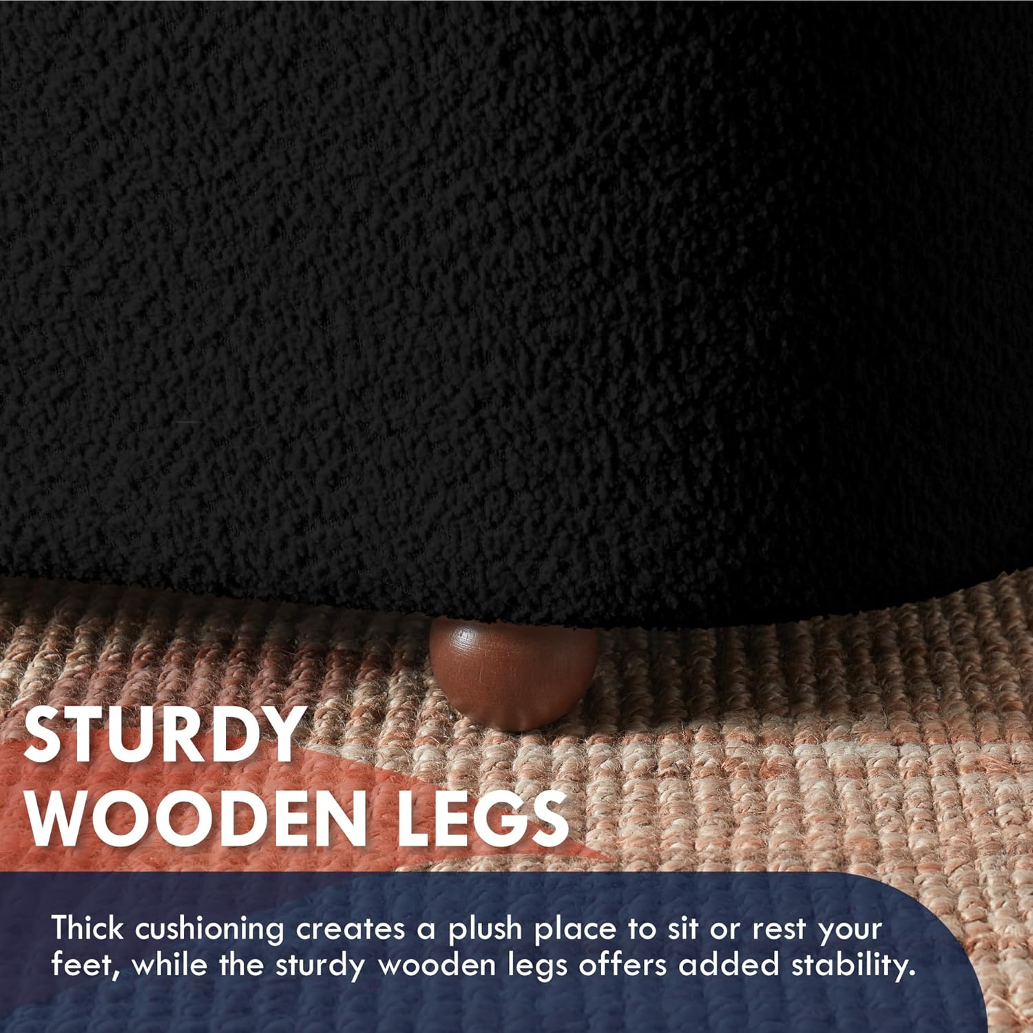 Boucle Teddy Storage Bench Ottoman with Removeable Lid - Black
