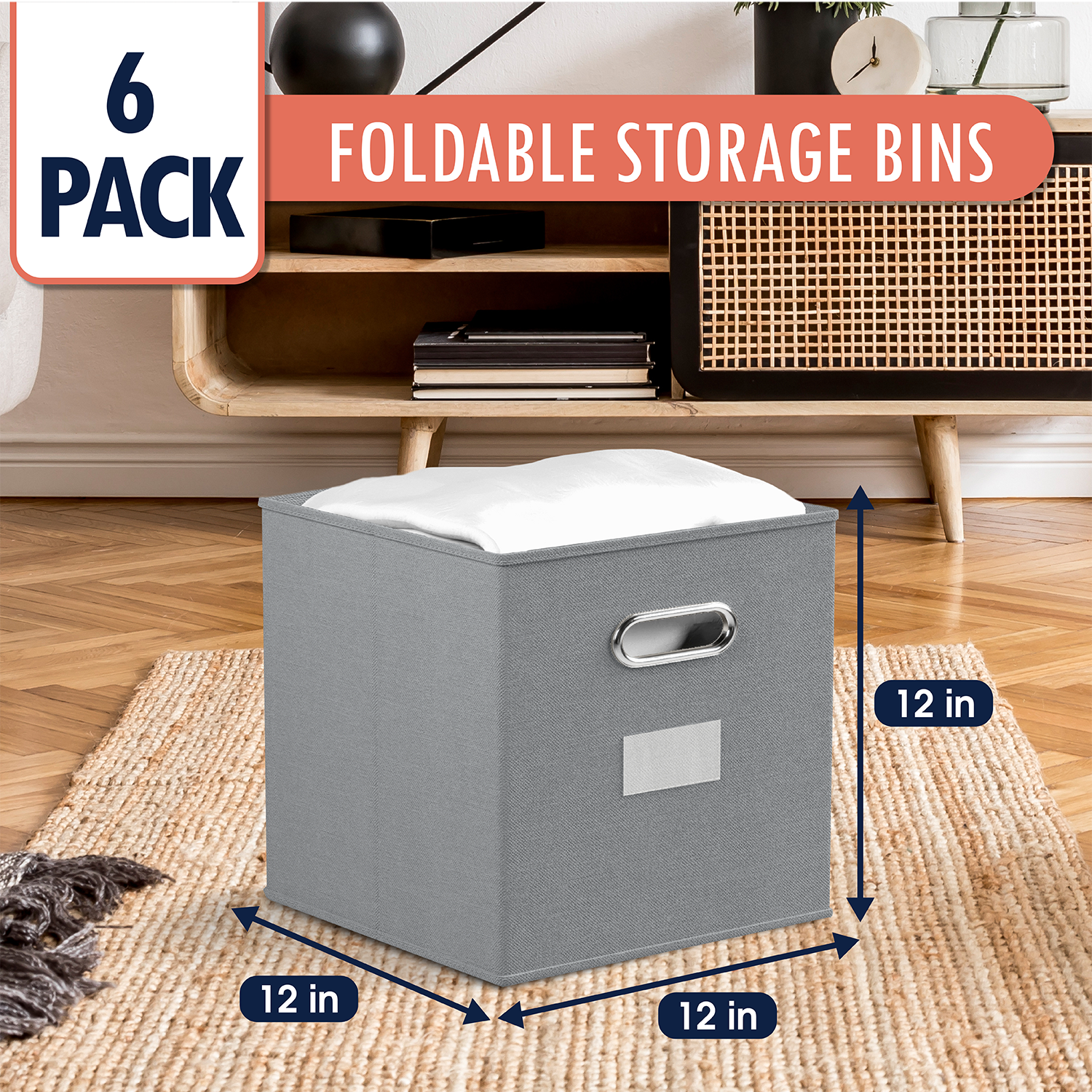 Foldable Storage Cube Bins with Dual Handles & Window Pockets