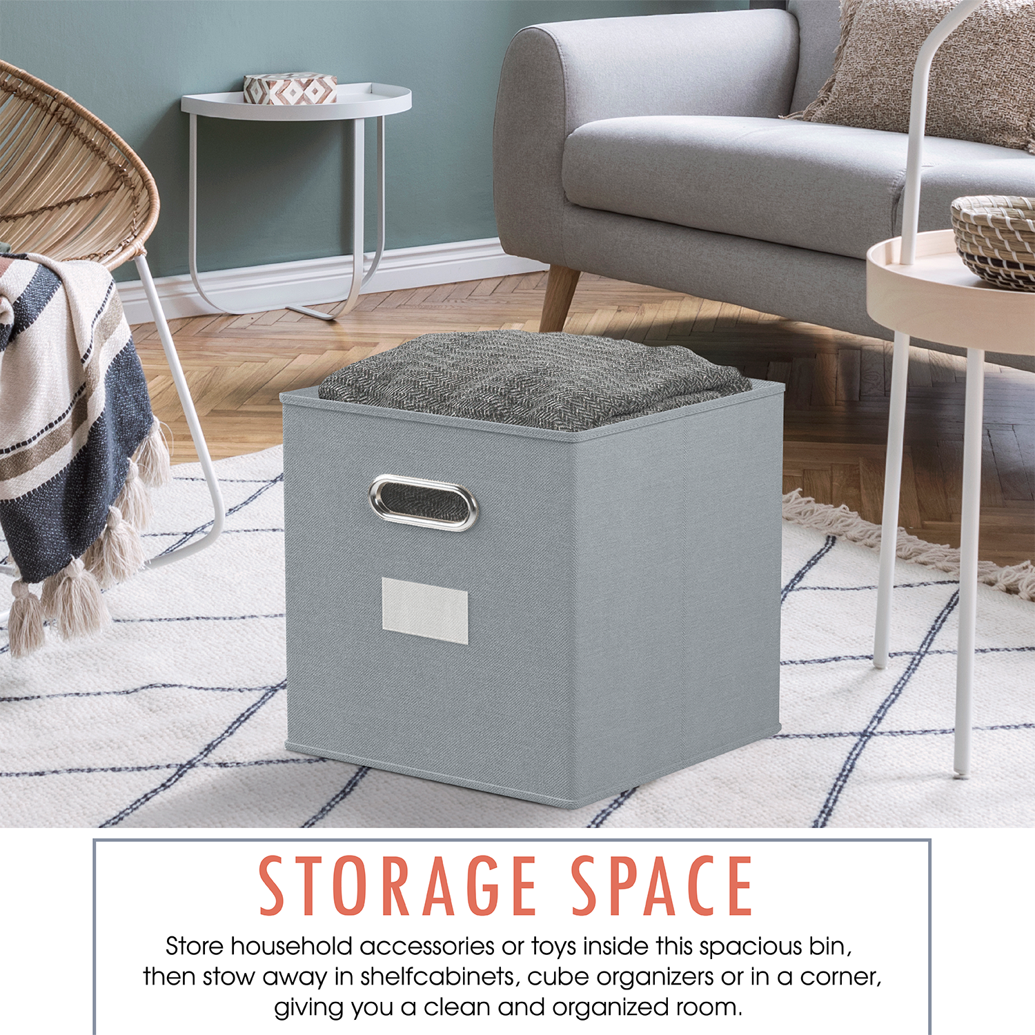 Foldable Storage Cube Bins with Dual Handles & Window Pockets