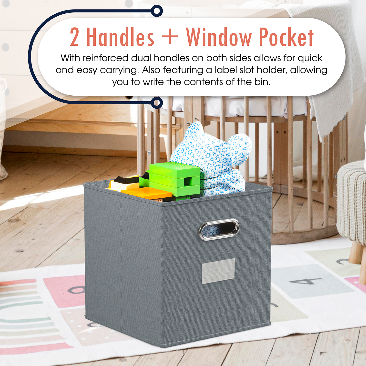 Foldable Storage Cube Bins with Dual Handles & Window Pockets