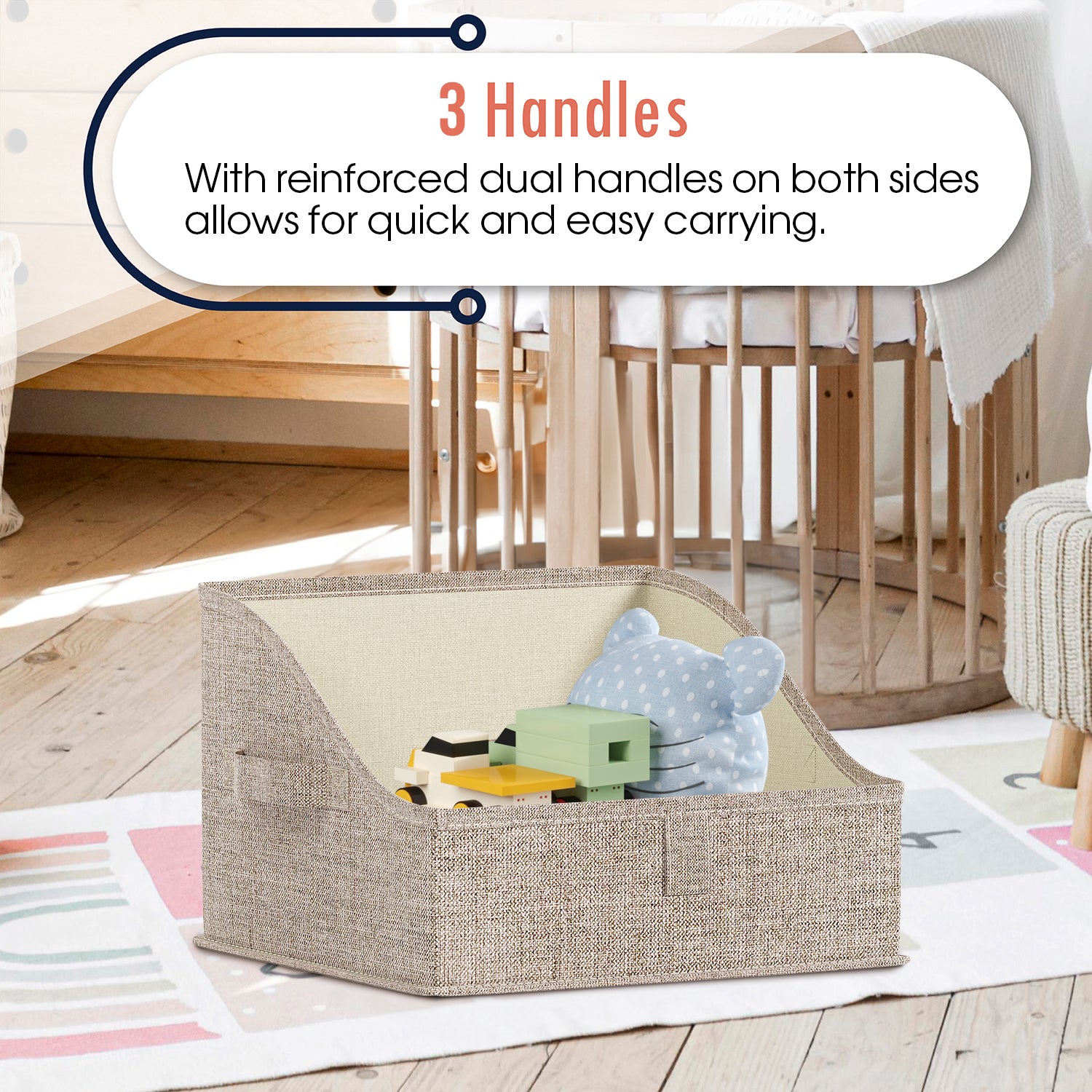 Foldable Trapezoid Storage Bin with Handles  - Set of 3