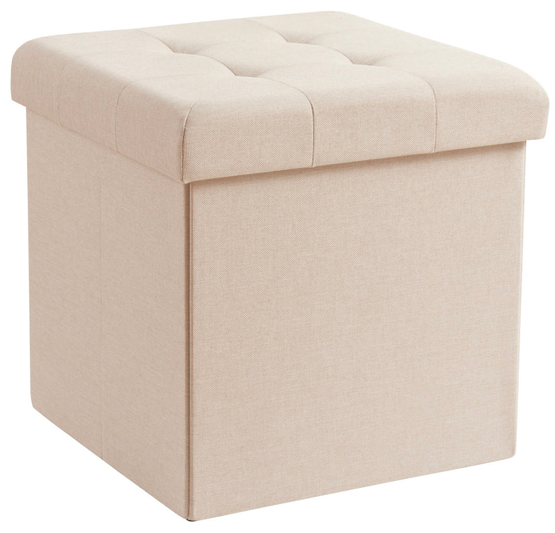 Foldable Tufted Linen Square Storage Ottoman