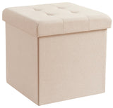 Foldable Tufted Linen Square Storage Ottoman