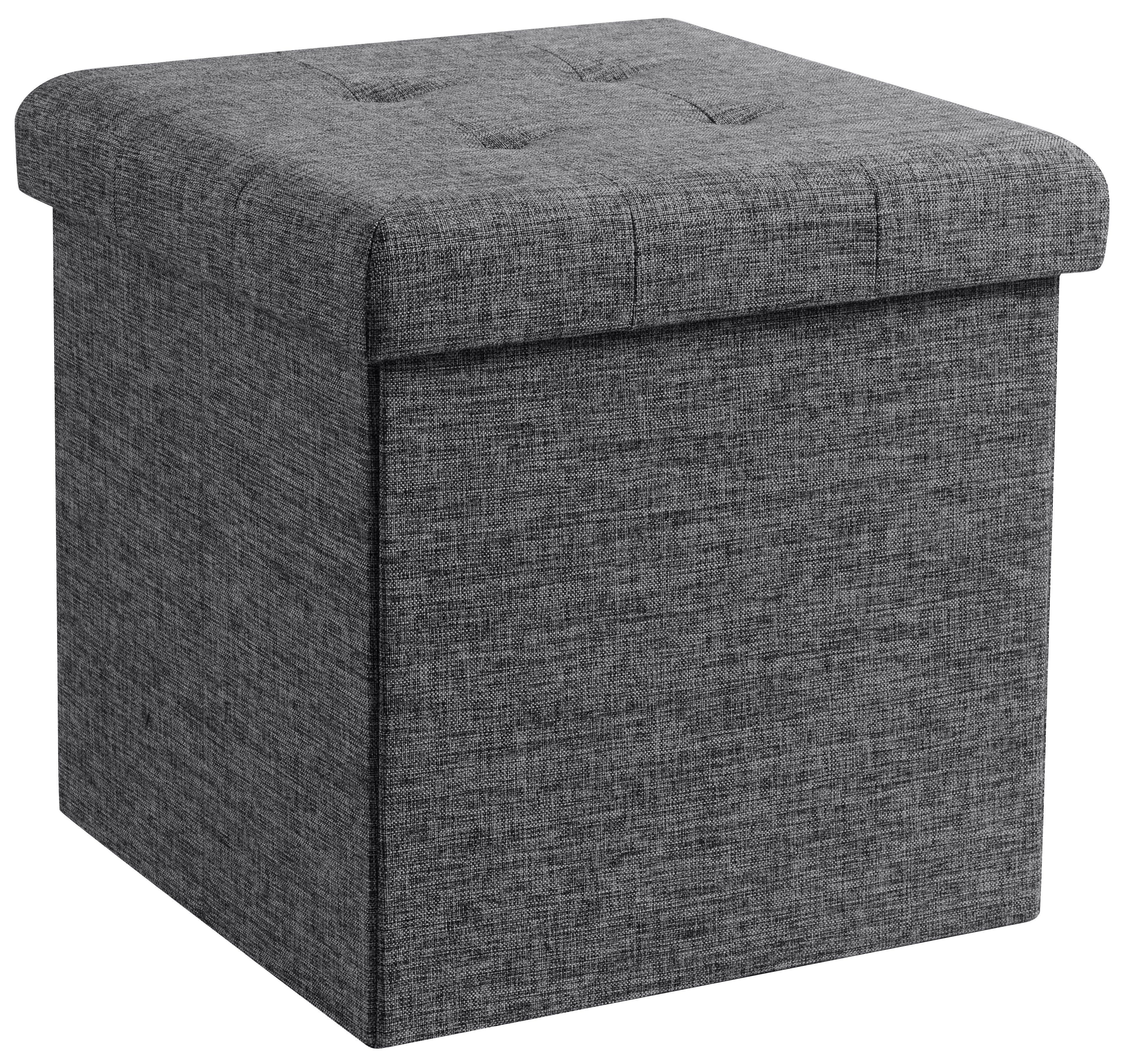 Foldable Tufted Linen Square Storage Ottoman