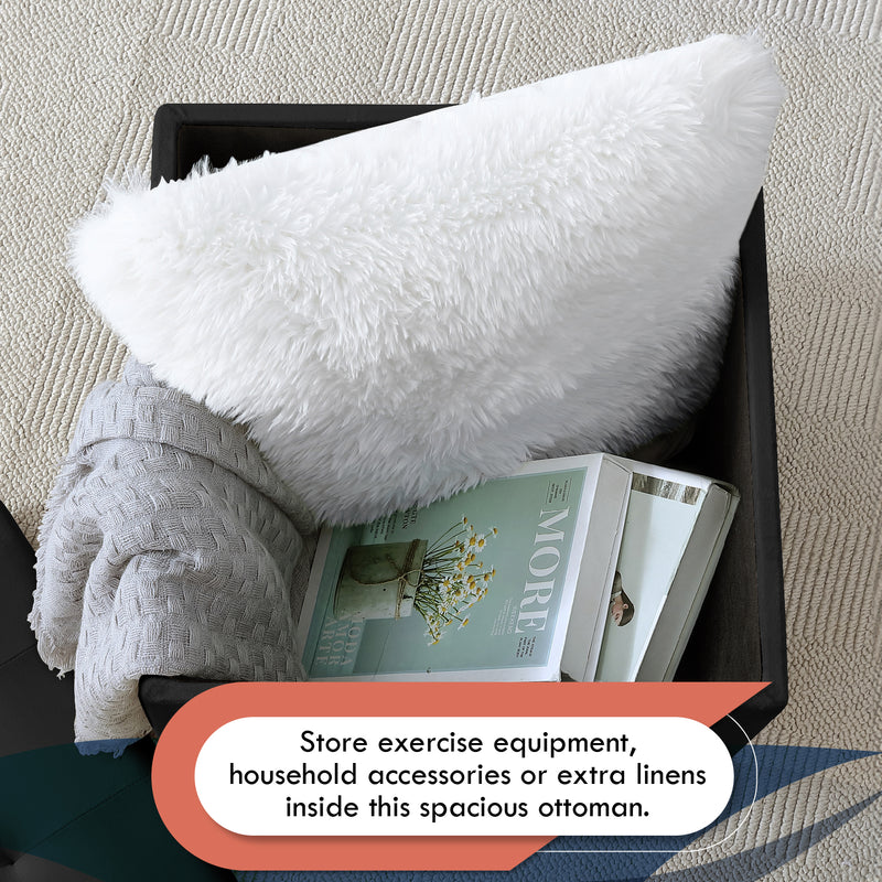 Crawford Velvet Tufted Square Storage Ottoman with Lift Off Lid - Black