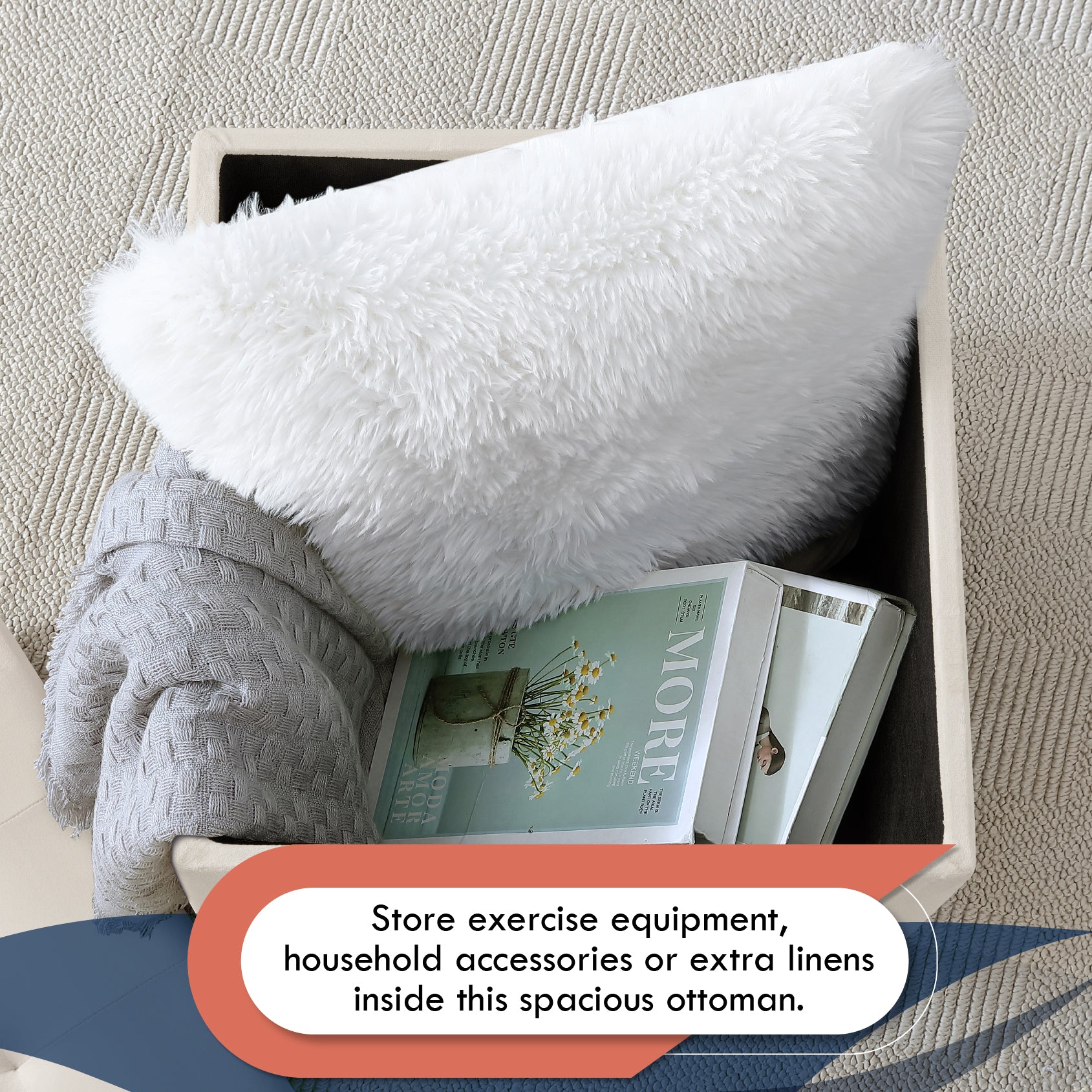 Crawford Velvet Tufted Square Storage Ottoman with Lift Off Lid - Cream