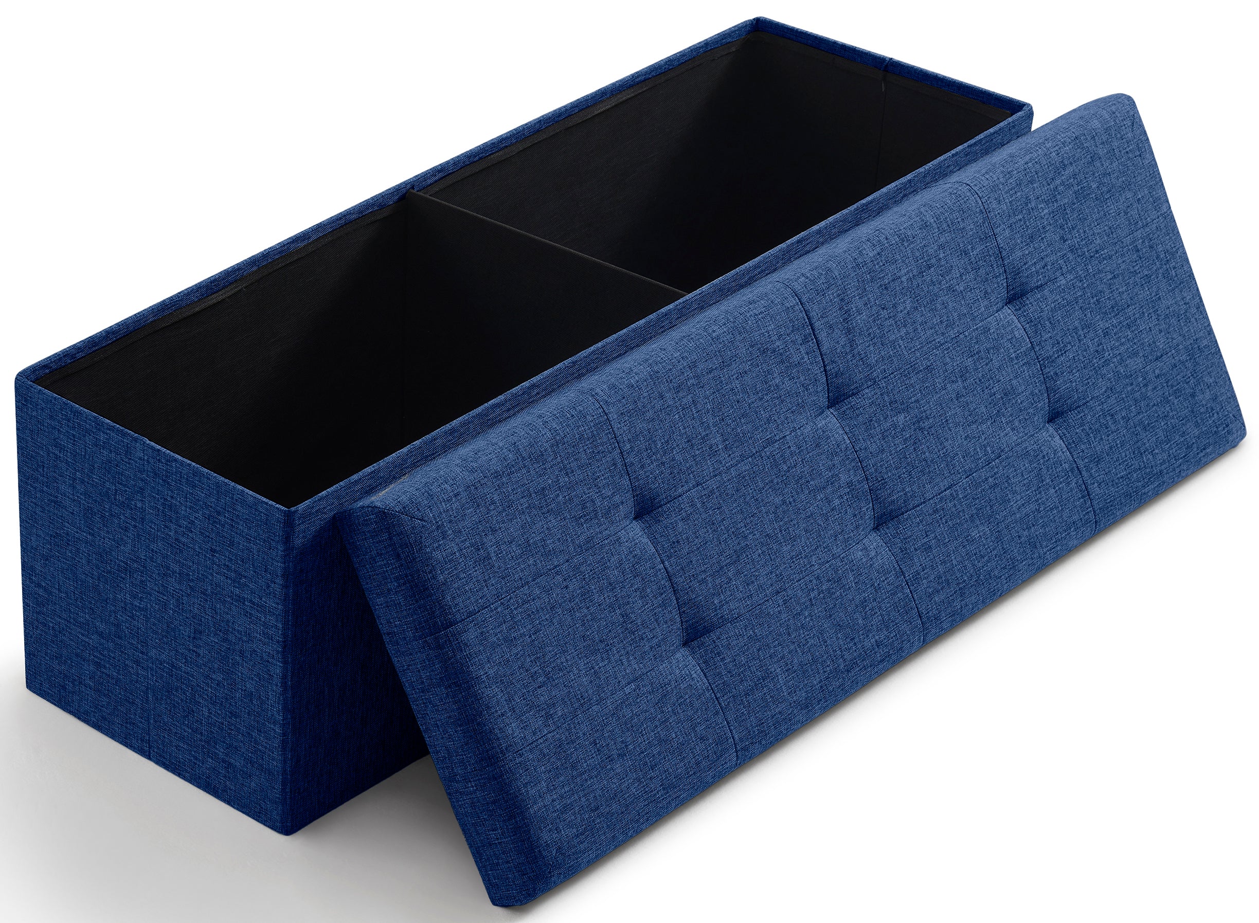 Foldable Tufted Linen Long Bench Storage Ottoman - Navy Blue