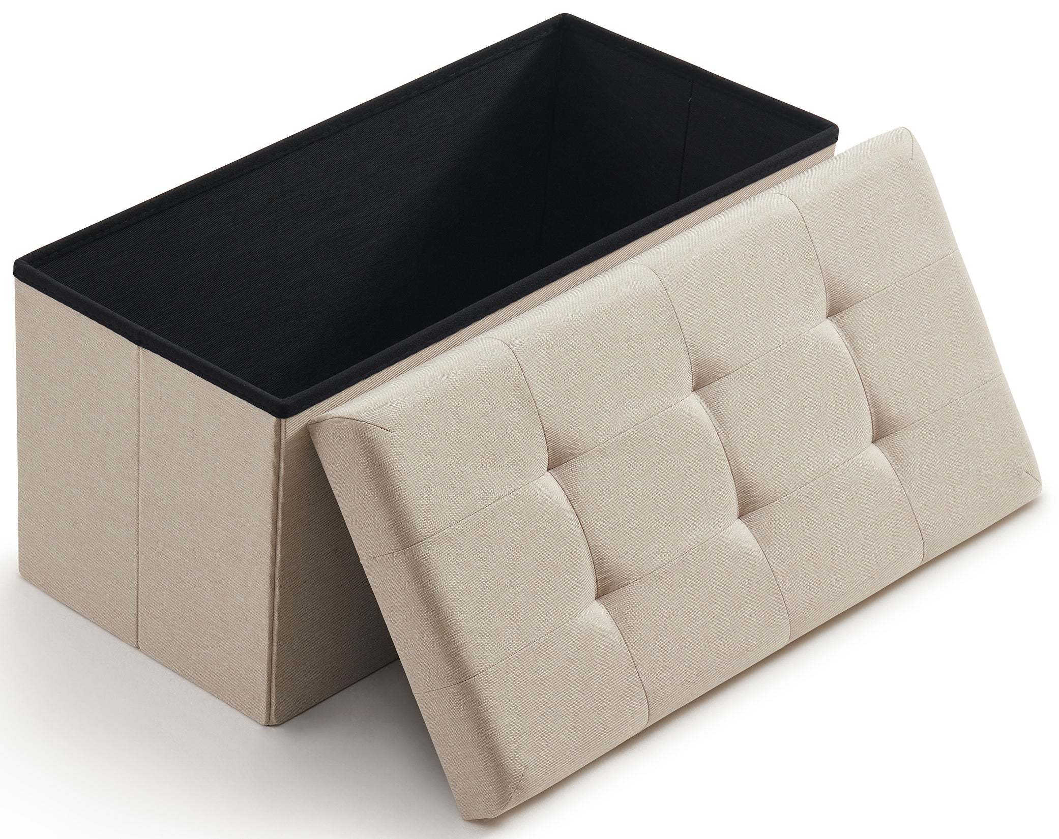 Foldable Tufted Linen 30' Inch Bench Storage Ottoman