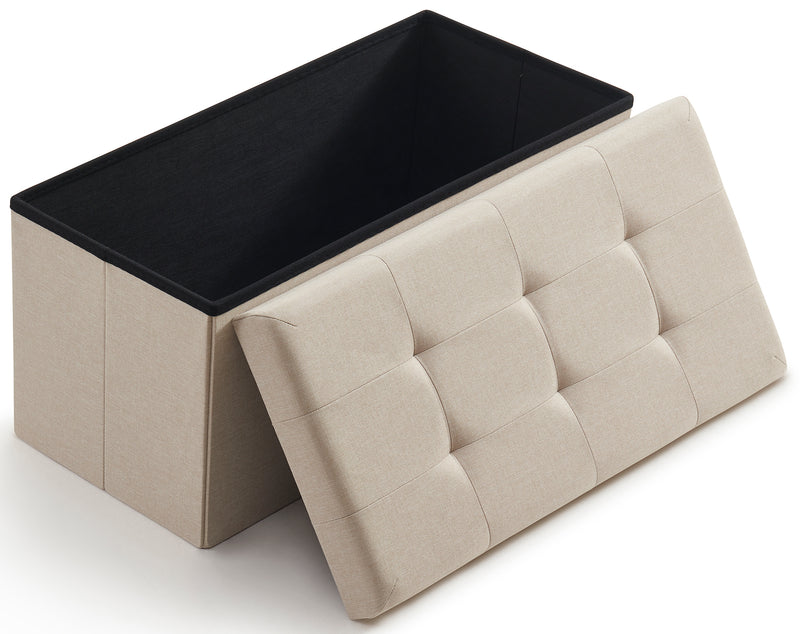 Foldable Tufted Linen 30' Inch Bench Storage Ottoman
