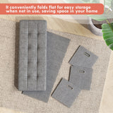 Foldable Tufted Linen Long Bench Storage Ottoman with 3 Drawers - Gray