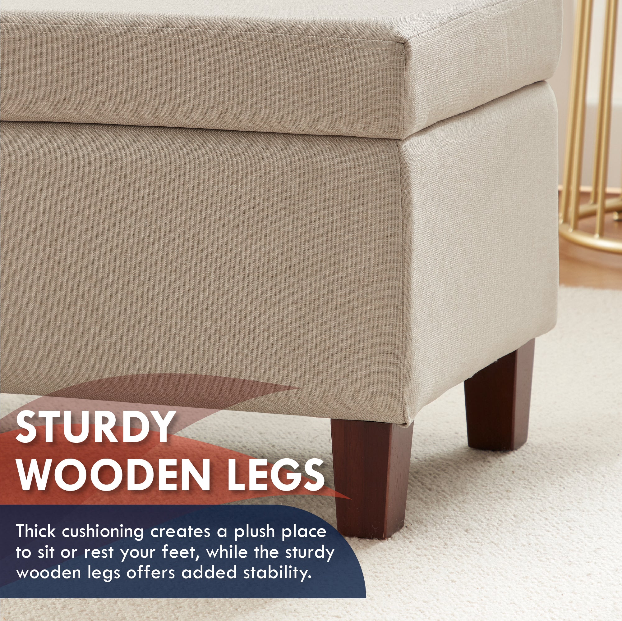 Hamilton Long Bench Storage Ottoman with Easy Lift Hinge Lid - Linen Beige
