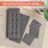 Foldable Tufted Linen Long Bench Storage Ottoman with 3 Drawers - Charcoal Gray