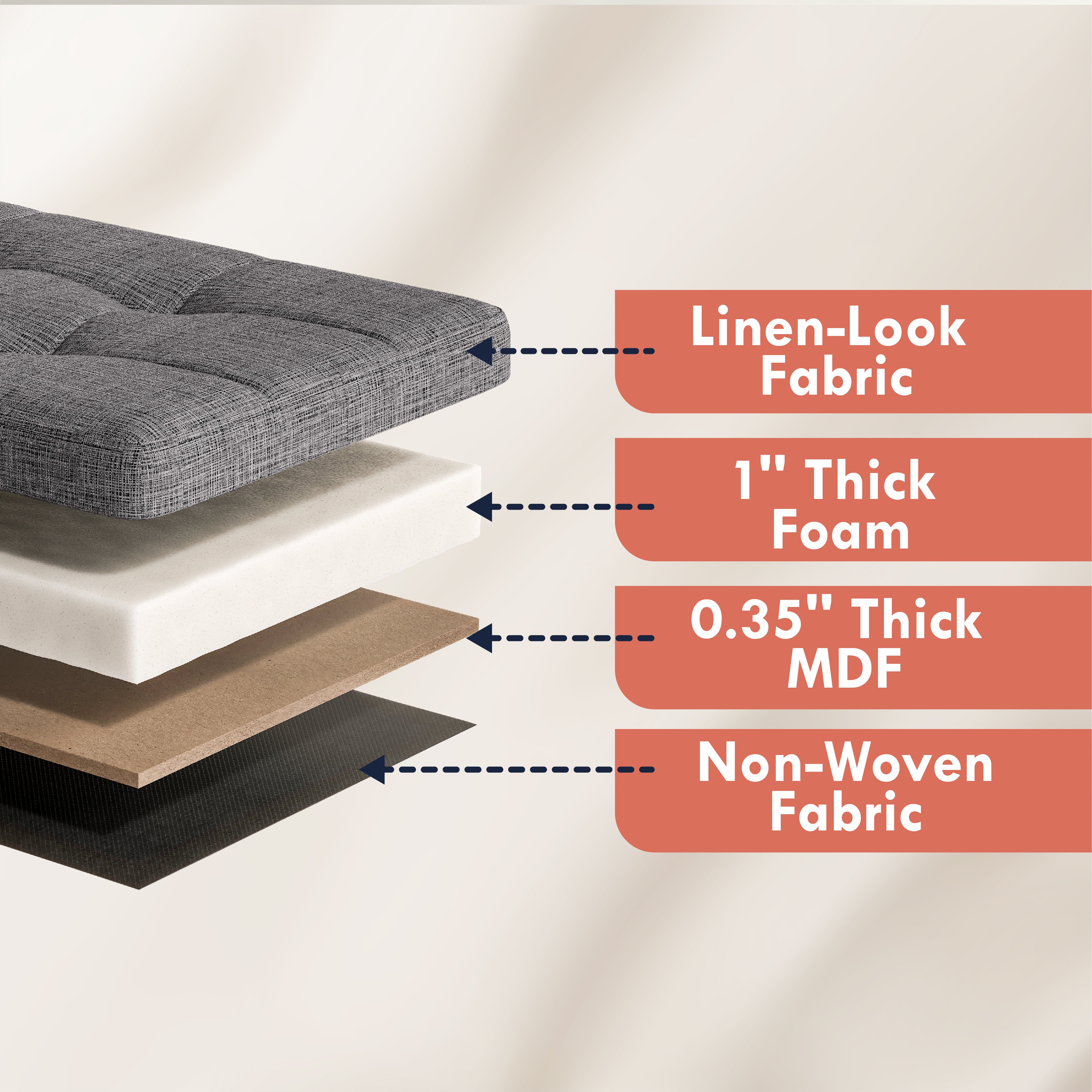 Foldable Tufted Linen Long Bench Storage Ottoman with 3 Drawers - Charcoal Gray