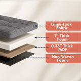 Foldable Tufted Linen Long Bench Storage Ottoman with 3 Drawers - Charcoal Gray