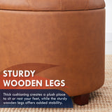 Donovan Round Tufted Faux Leather Storage Ottoman - Cognac