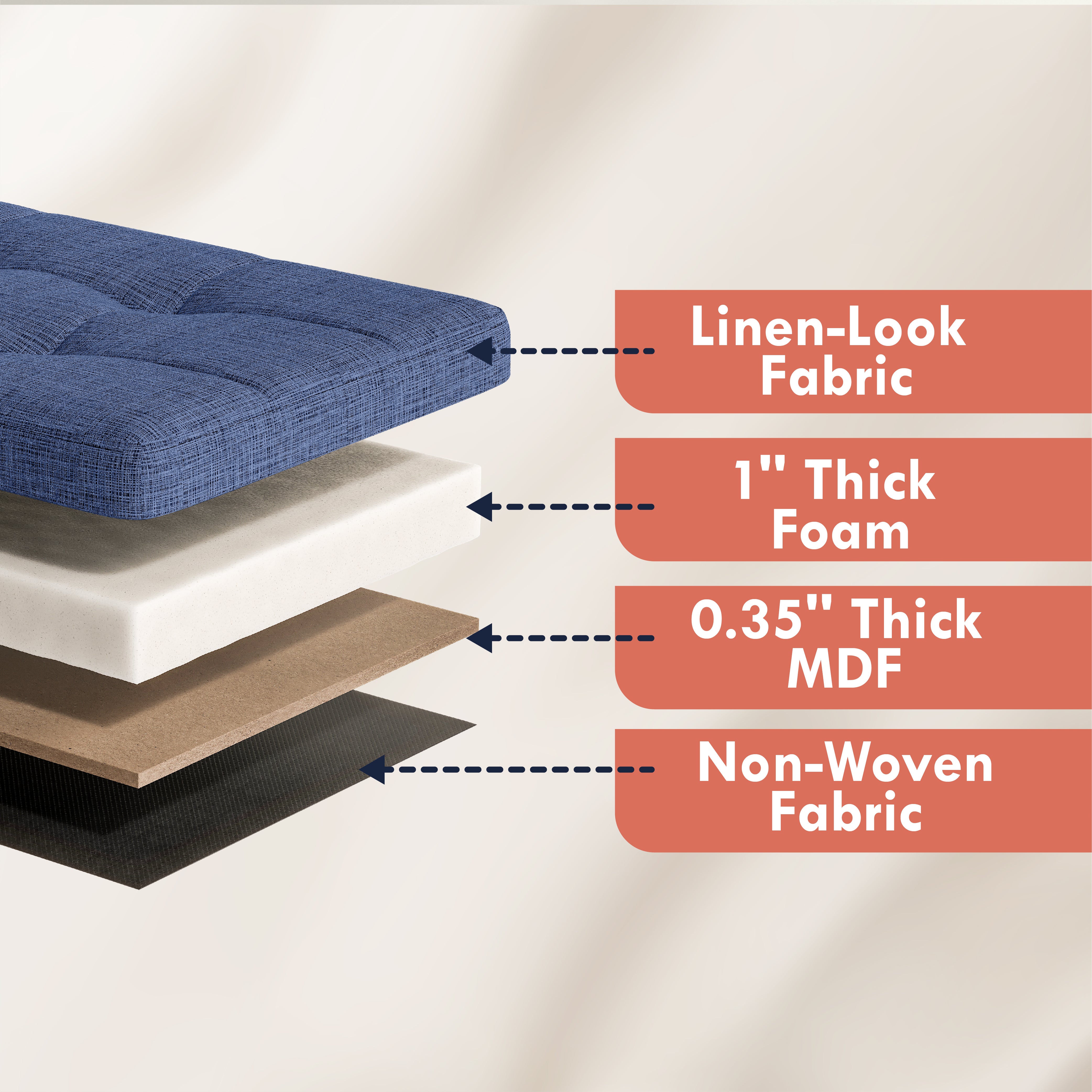 Foldable Tufted Linen Long Bench Storage Ottoman with 3 Drawers - Navy