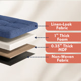 Foldable Tufted Linen Long Bench Storage Ottoman with 3 Drawers - Navy