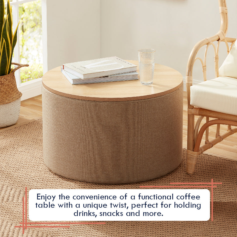 Parker Round Linen Coffee Table Storage Ottoman