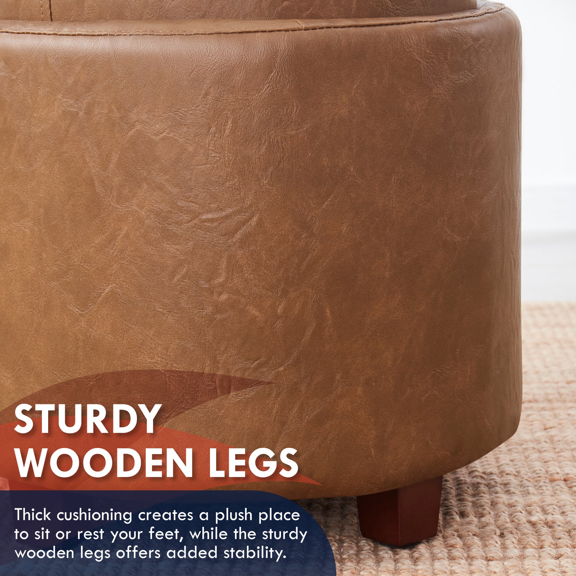 Lawrence Round Faux Leather Storage Ottoman with Table Top Lid