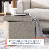 Collapsible Tufted Linen Square Coffee Table Storage Ottoman - Beige