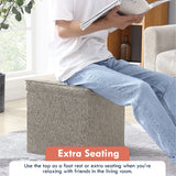 Foldable Tufted Linen Square Storage Ottoman with Table Top Lid