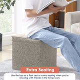 Collapsible Tufted Linen Square Coffee Table Storage Ottoman - Beige