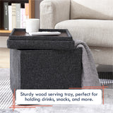 Collapsible Tufted Linen Square Coffee Table Storage Ottoman - Black